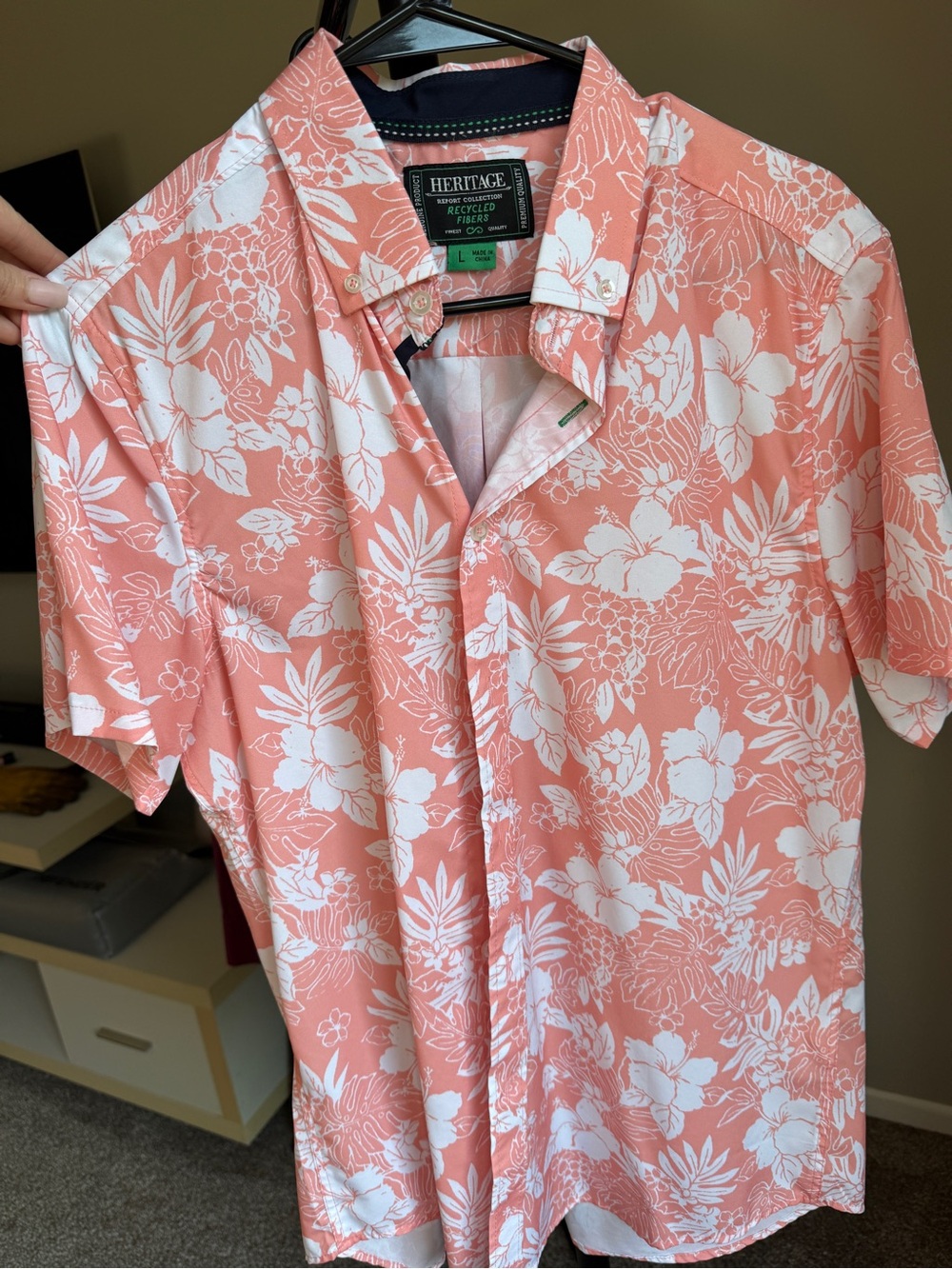 Heritage Coral and White Floral Short Sleeve Button-Down Shirt